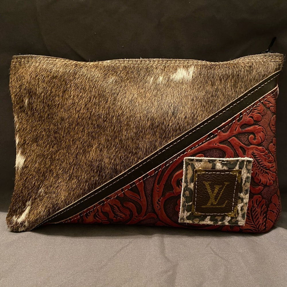 HCC Hair on hide Red Patterned Clutch